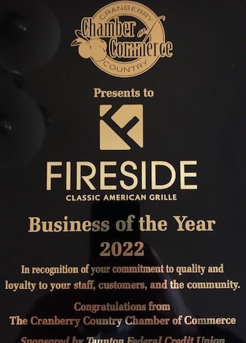 Fireside Business of the Year plaque 2022
